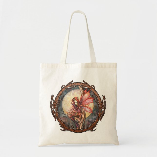 Autumn Red Fantasy Fairy Large Tote Bag (Front)