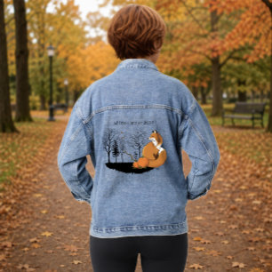 Autumn Red Fox Pumpkins Woodland Fall Blue Denim Jacket