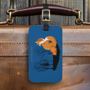 Autumn Red Fox Pumpkins Woodland Fall Blue Luggage Tag