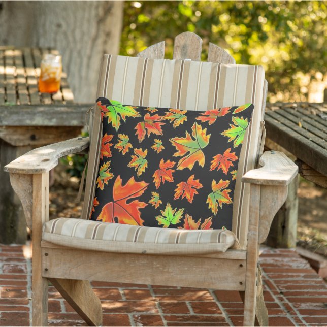 Autumn red green orange leaves maple leaves cushion (Chair)