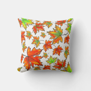 Autumn red green orange leaves maple leaves cushion
