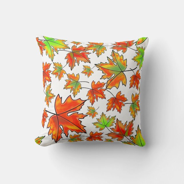 Autumn red green orange leaves maple leaves cushion (Front)