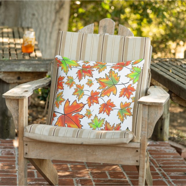 Autumn red green orange leaves maple leaves cushion (Chair)