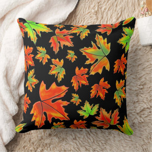 Autumn red green orange leaves maple leaves cushion