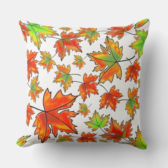 Autumn red green orange leaves maple leaves cushion (Front)