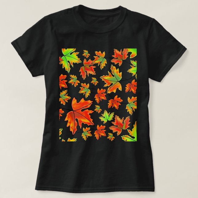 Autumn red green orange leaves maple leaves T-Shirt (Design Front)