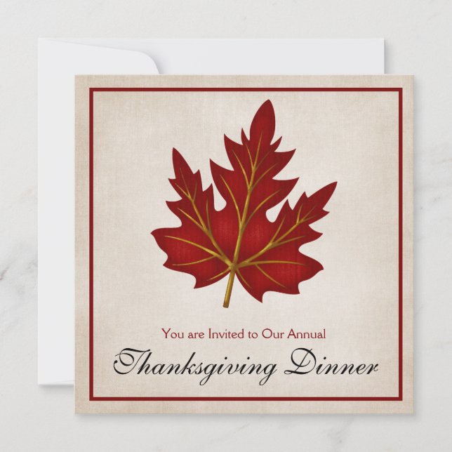 Autumn Red Leaf Thanksgiving Dinner Invitation 1 (Front)