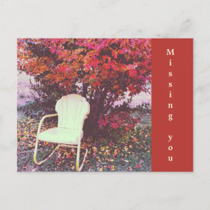 Autumn Red Leaves Empty Chair Photo Missing You Postcard