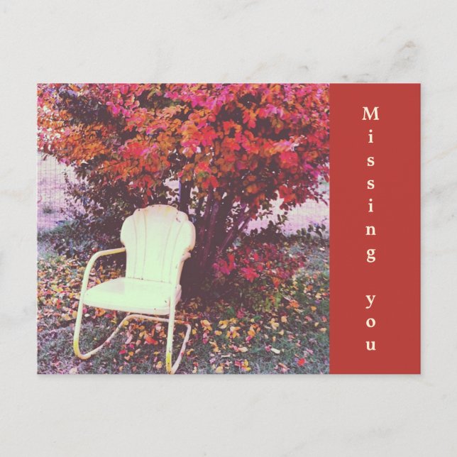 Autumn Red Leaves Empty Chair Photo Missing You Postcard (Front)
