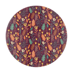 Autumn Red-Orange Vintage Motif Cutting Board