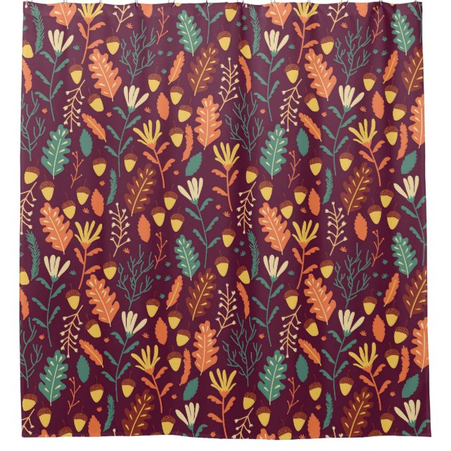 Autumn Red-Orange Vintage Motif Shower Curtain (Front)