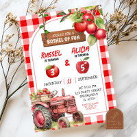 Autumn Red Plaid Apple Sibling Birthday