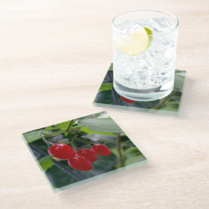 Autumn red spots glass coaster
