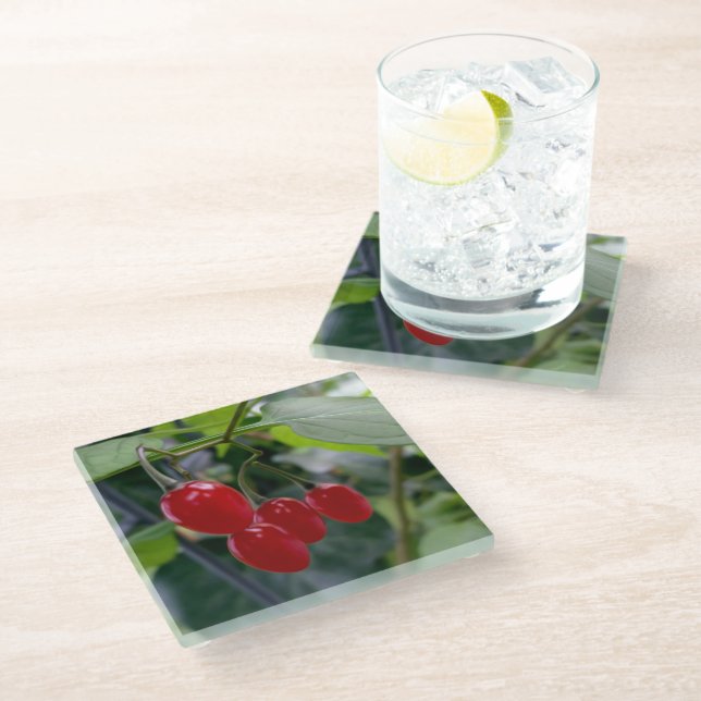 Autumn red spots glass coaster (Angled)