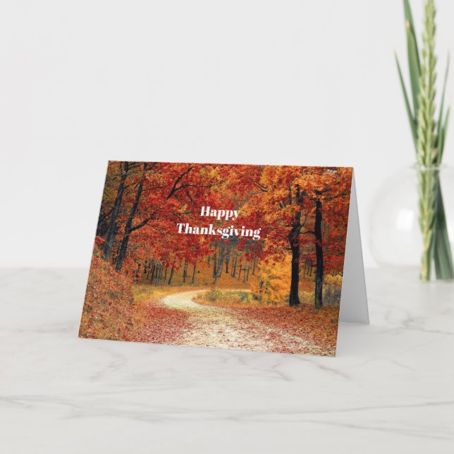 Autumn Red Trees Road Photo Thanksgiving Holiday Card (Front)