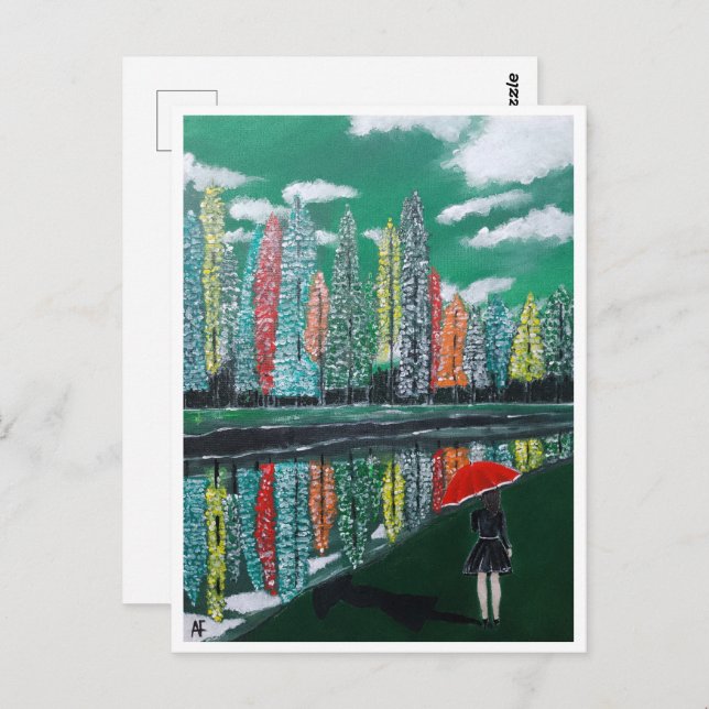 Autumn Reflection Painting by Alfred Fox Postcard (Front/Back)