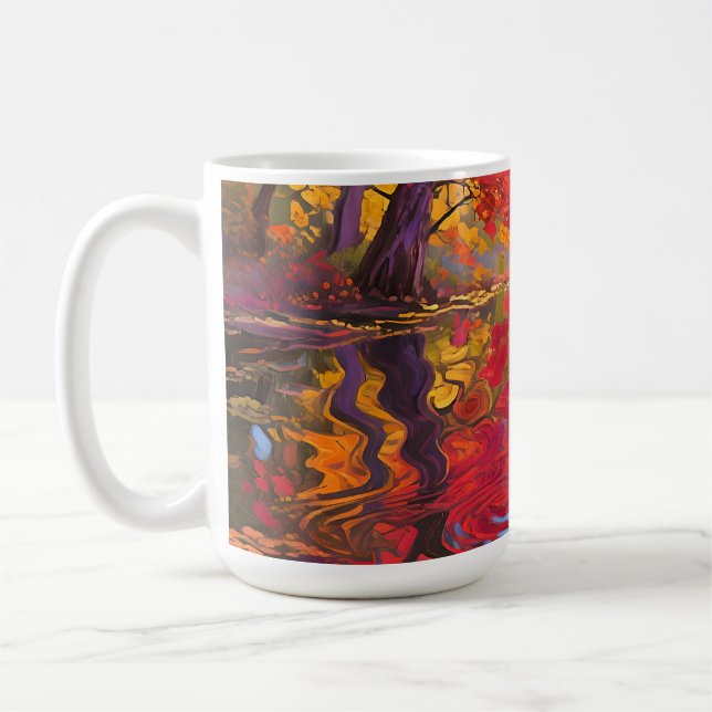 Autumn Reflection Pond Impressionist Coffee Mug (Left)