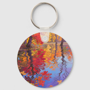 Autumn Reflection Pond Impressionist Key Ring