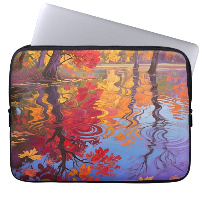 Autumn Reflection Pond Impressionist Laptop Sleeve (Front)