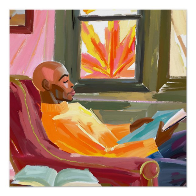 Autumn Reflections: Black Man Reading Poster (Front)