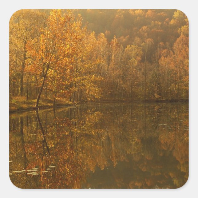 Autumn reflections on pond. square sticker (Front)