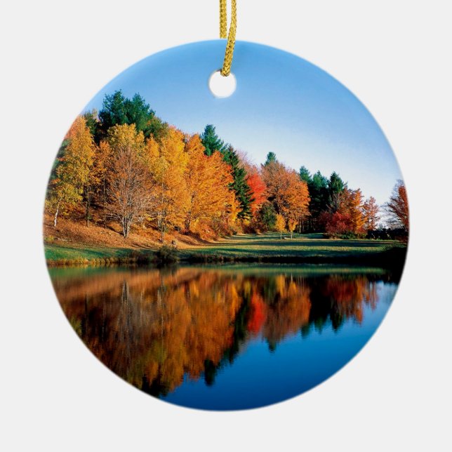 Autumn Reflections Vermont Ceramic Tree Decoration (Front)