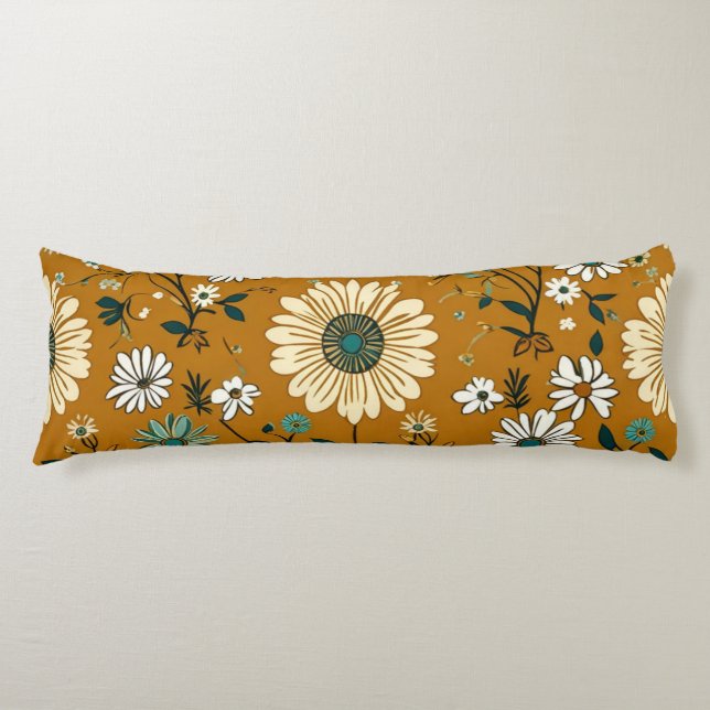 Autumn Retro Boho Mustard Flowers Pattern Body Cushion (Front)