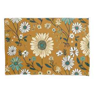 Autumn Retro Boho Mustard Flowers Pattern Pillowcase