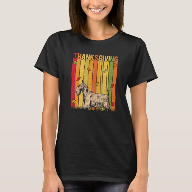 Autumn Retro Cute Scottish Terrier Dog Thanksgivin T-Shirt (Front)