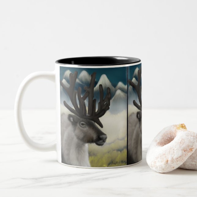 Autumn Reverie: Majestic Reindeer Two-Tone Coffee Mug (With Donut)