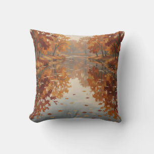 Autumn River Reflection Orange Trees Fall Cushion
