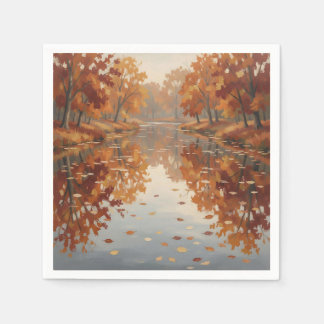 Autumn River Reflection Orange Trees Fall Napkin