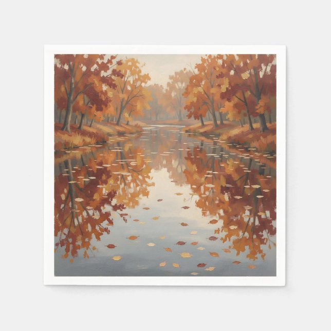 Autumn River Reflection Orange Trees Fall  Napkin (Front)