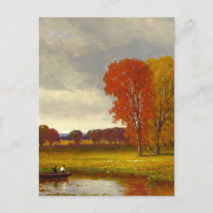 Autumn River Trees Painting Postcard