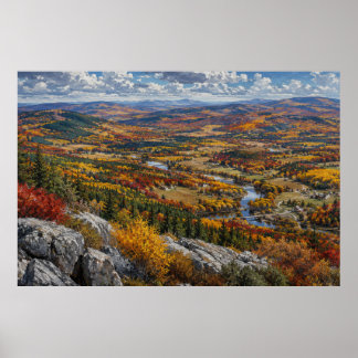 Autumn River Valley Landscape Painting Poster