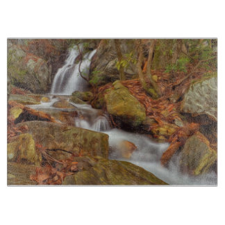 Autumn river with waterfall cutting board