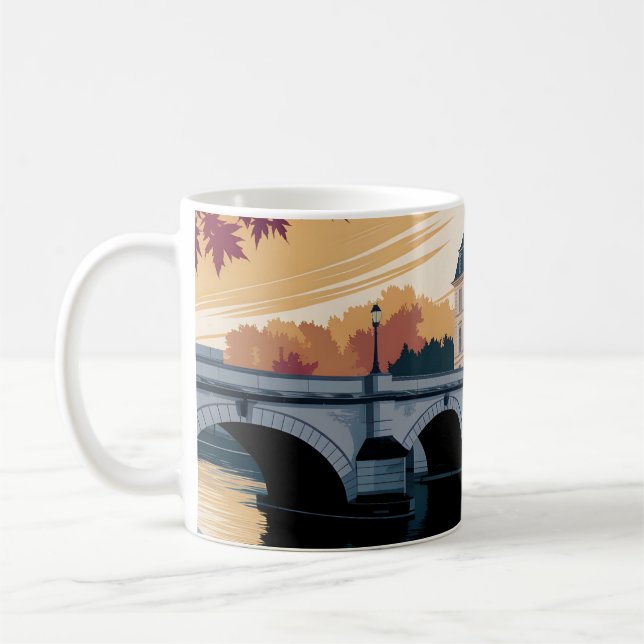 Autumn Riverside European City Illustration Art Coffee Mug (Left)