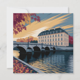Autumn Riverside European City Illustration Art Holiday Card