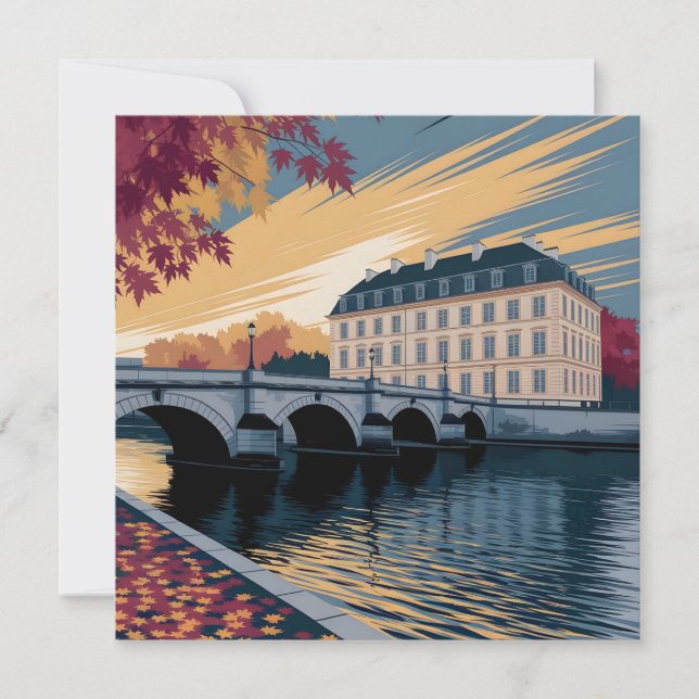 Autumn Riverside European City Illustration Art Holiday Card (Front)