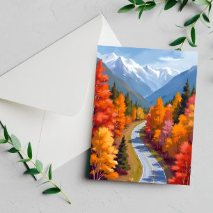 Autumn Road Fall Foliage Watercolor Nature Card