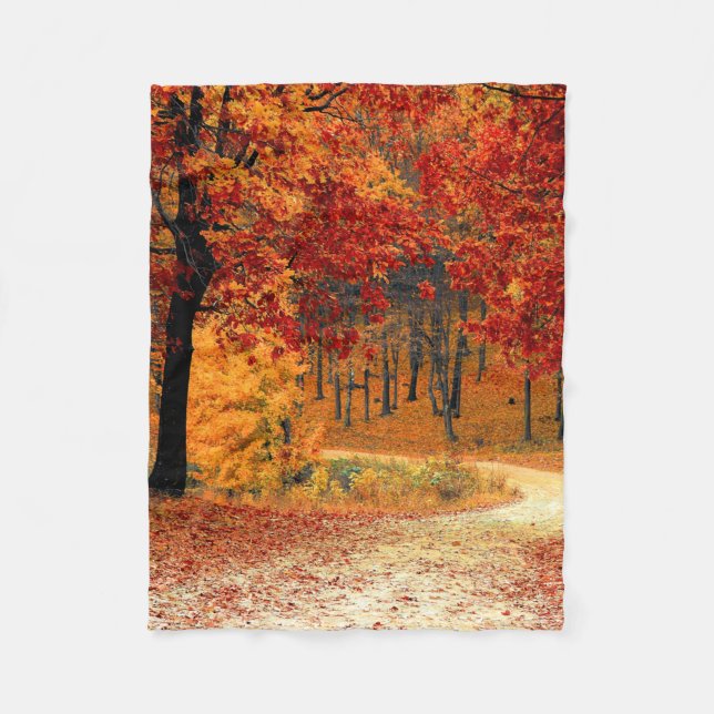 Autumn Road Fleece Blanket (Front)