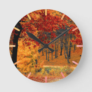 Autumn Road Round Clock