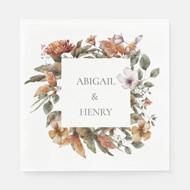 Autumn Romance Arch Floral Wedding Napkin (Front)