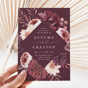 Autumn Romance Burgundy Floral Wedding Invitation