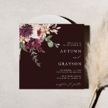Autumn Romance Burgundy Floral Wedding Square Invitation<br><div class="desc">This wedding invitation features a watercolor flower bouquet of dahlia,  garden rose,  and hydrangea in burgundy red,  maroon,  blush pink over fall leaves. For more advanced customisation of this design,  please click the BLUE DESIGN TOOL BUTTON. Matching items are also available.</div>