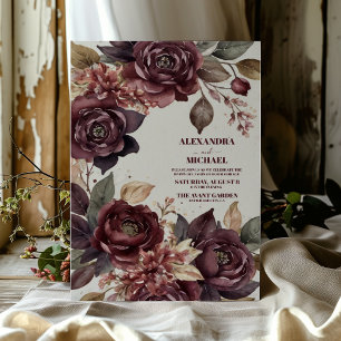Autumn Romance Burgundy Watercolor Wedding Invitation