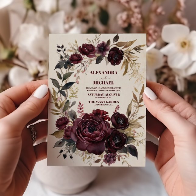 Autumn Romance Burgundy Wedding Invitation (Creator Uploaded)