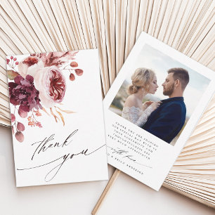 Autumn Romance Elegant Floral Wedding Photo Thank You Card