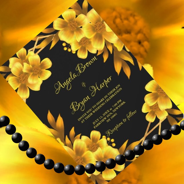 Autumn romance faux gold yellow floral geometric invitation (Creator Uploaded)