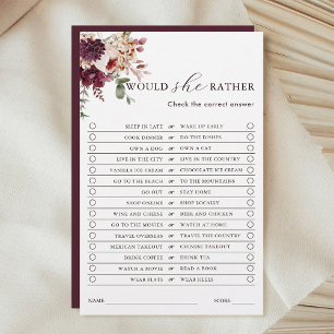 Autumn Romance Floral Would She Rather Game 